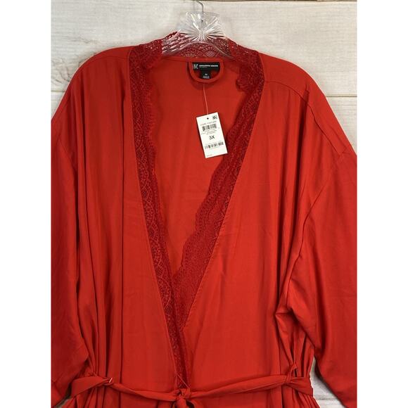 INC International Concepts Women's Plus Size 3X Robe Red Lace Trim Belted NWT - Picture 2 of 9